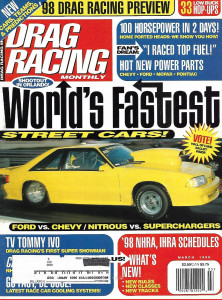 DRAG RACING MONTHLY 1998 MAR - TV IVO, DRAG PREVIEW, WORLD STREET NATS
